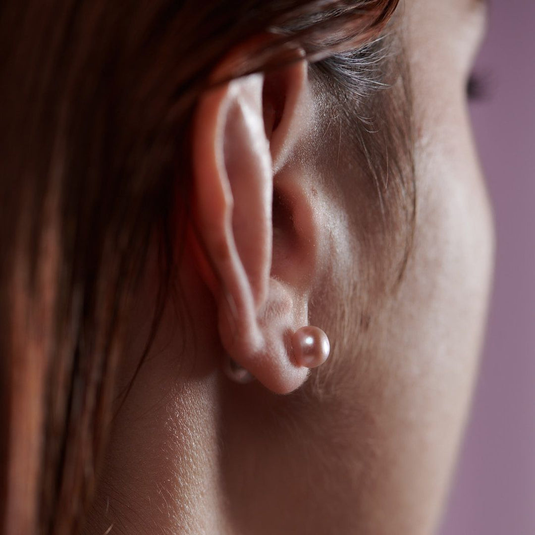 Freshwater Pearl Earrings, Front and Back Studs, Sterling Silver (Pair)