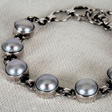 Load image into Gallery viewer, Grey Pearl Toggle Bracelet in Sterling Silver
