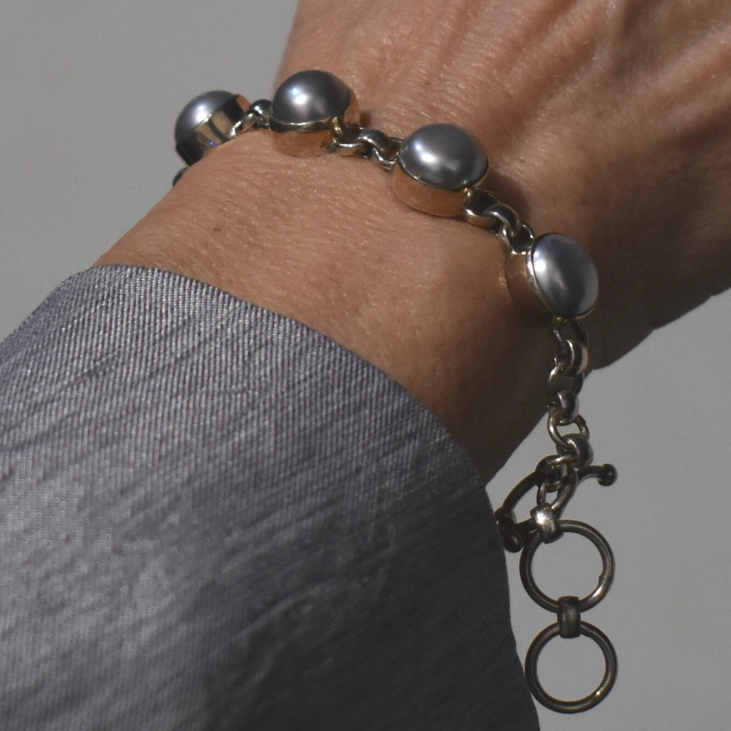 Grey Pearl Toggle Bracelet in Sterling Silver